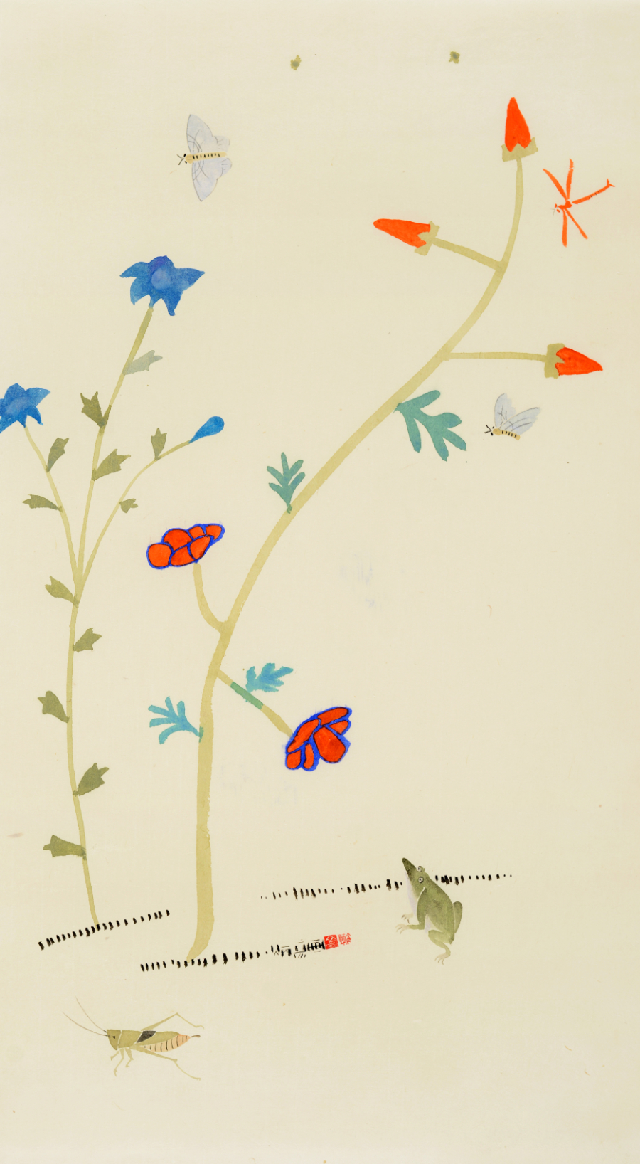 Insects and Plants, after Shin Saimdang, 2016, ink_and_light_color_on_paper, 73x40cm — Jang Byeong Eun (Eastbrush, 張炳彥), stage_3_interpreted_painting, after:Cho-chung-do, process_chain_id:SSR2016