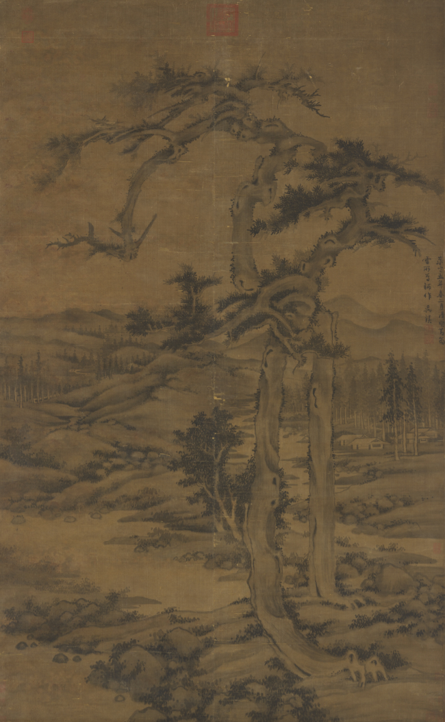 Wu Zhen, Twin Pines, 1328, Yuan_Dynasty, ink_on_paper — National Palace Museum Taipei, structural_source_fragment_for:EL2020