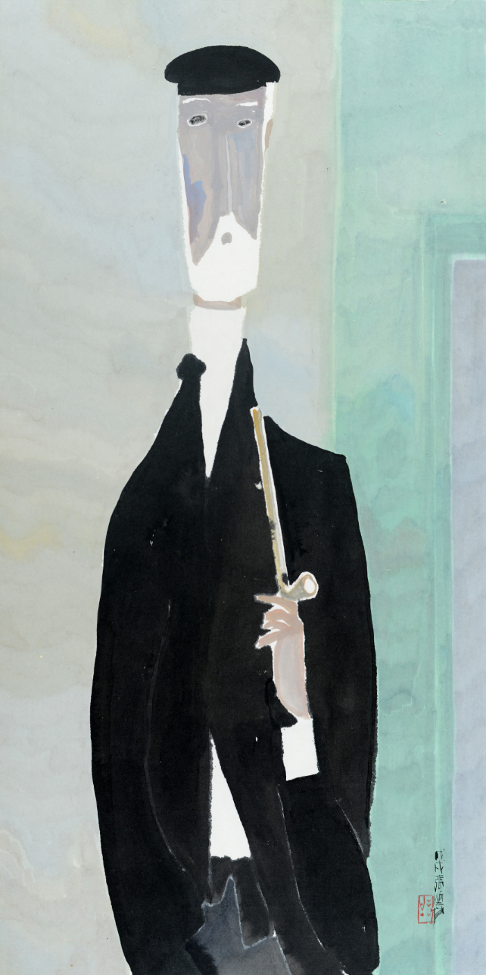 Man Holding a Pipe, undated, unsorted_state, ink_and_light_color_on_paper, 69x34cm — 장병언/Jang Byeong Eun/張炳彥/Eastbrush, chapter_07