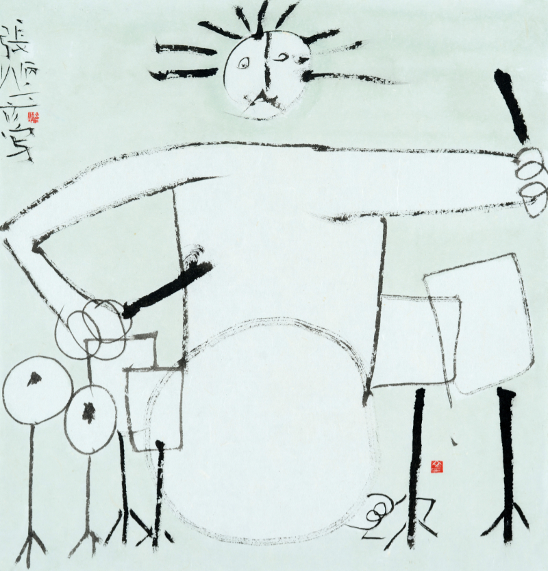 Drummer, undated, unsorted_state, ink_and_light_color_on_paper, 37x36cm — 장병언/Jang Byeong Eun/張炳彥/Eastbrush, chapter_07