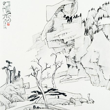 After Bada Shanren (2018), ink on paper, 34 × 34 cm — 장병언 (jang byeong eun, 張炳彥) / Eastbrush. Copying as structural memory construction.